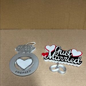 Silver and White Engagement and Just Married Ornaments